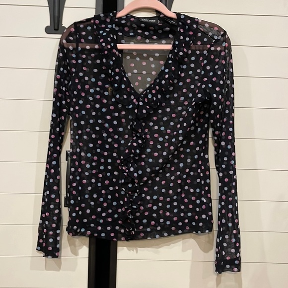 New York & Company Tops - - Sheer New York & Company v neck with ruffles around the neck and front.